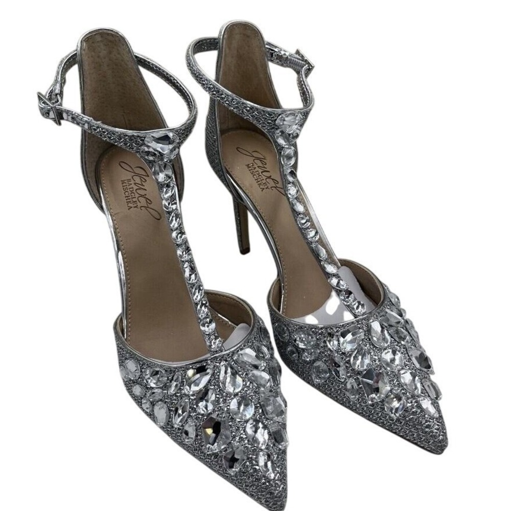 Badgley Mischka Jewel Womens Silver Rhinestone Umay Pointed Toe Stiletto Sz 6‎